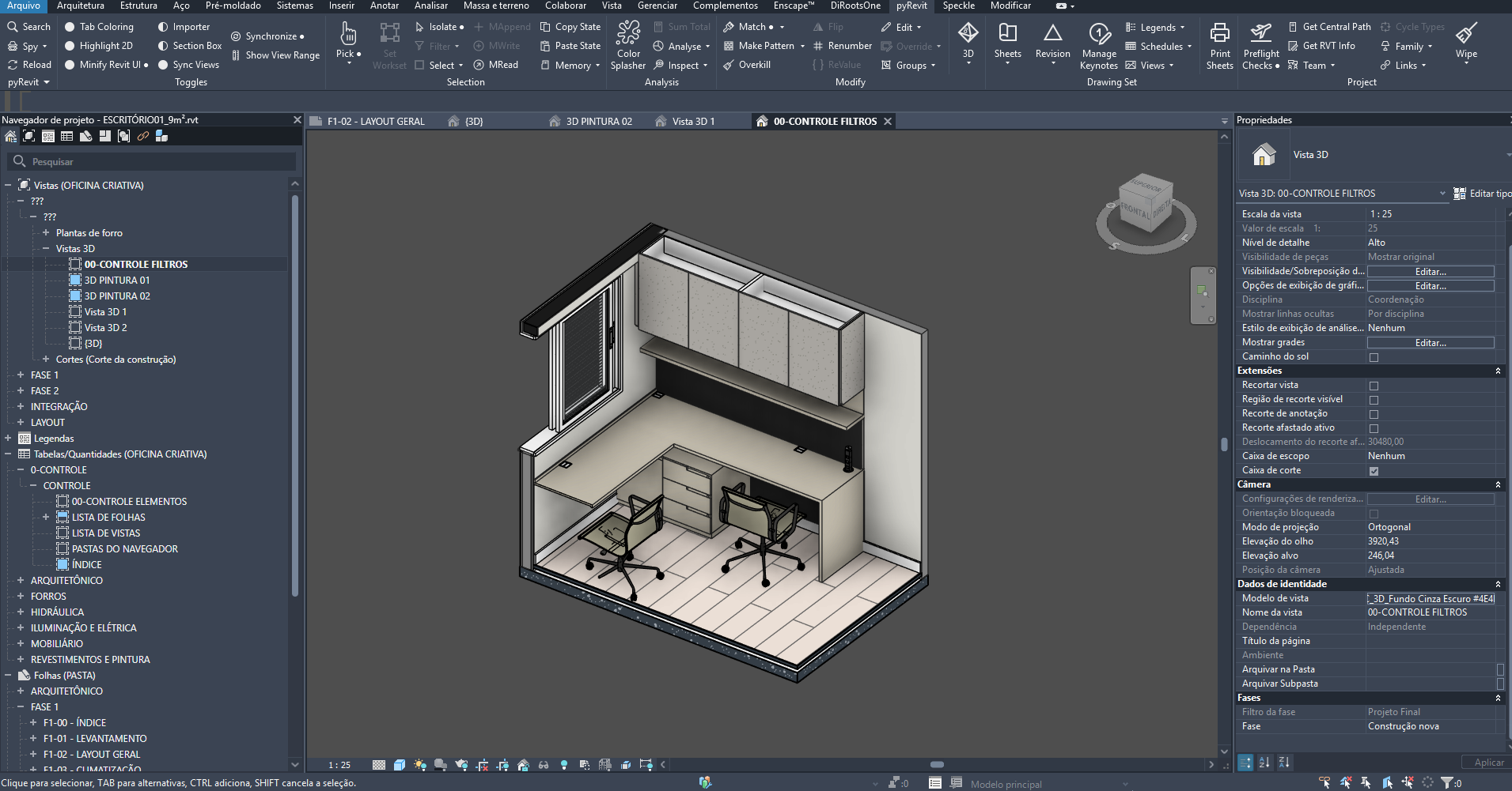 Navegador de projeto + Vista 3D