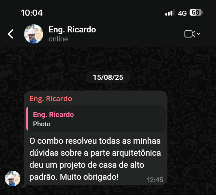 Feedback do Eng. Ricardo: o combo resolveu dúvidas sobre alto padrão